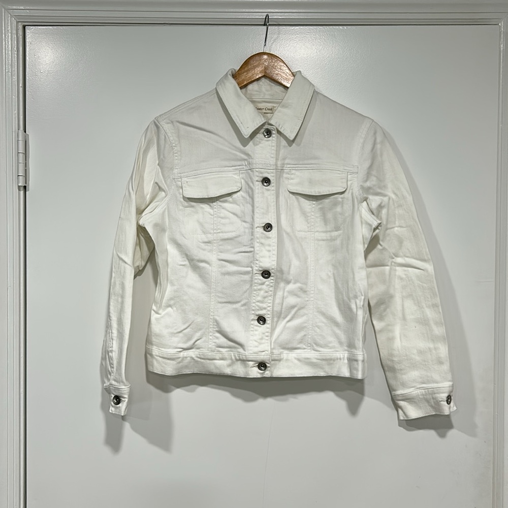 COLDWATER CREEK - FLORIDA Embroidered White Denim Jean Jacket w/Stretch - Picture 7 of 10